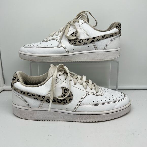 Nike Shoes Womens 9 Court Vision Low White Leopard Swoosh DD9665-100 - Picture 1 of 9